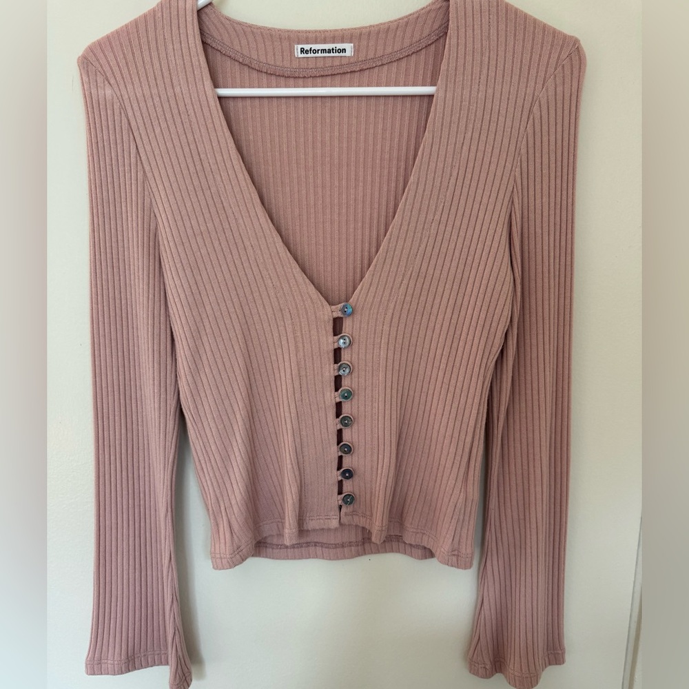 Reformation button up sweater long sleeve